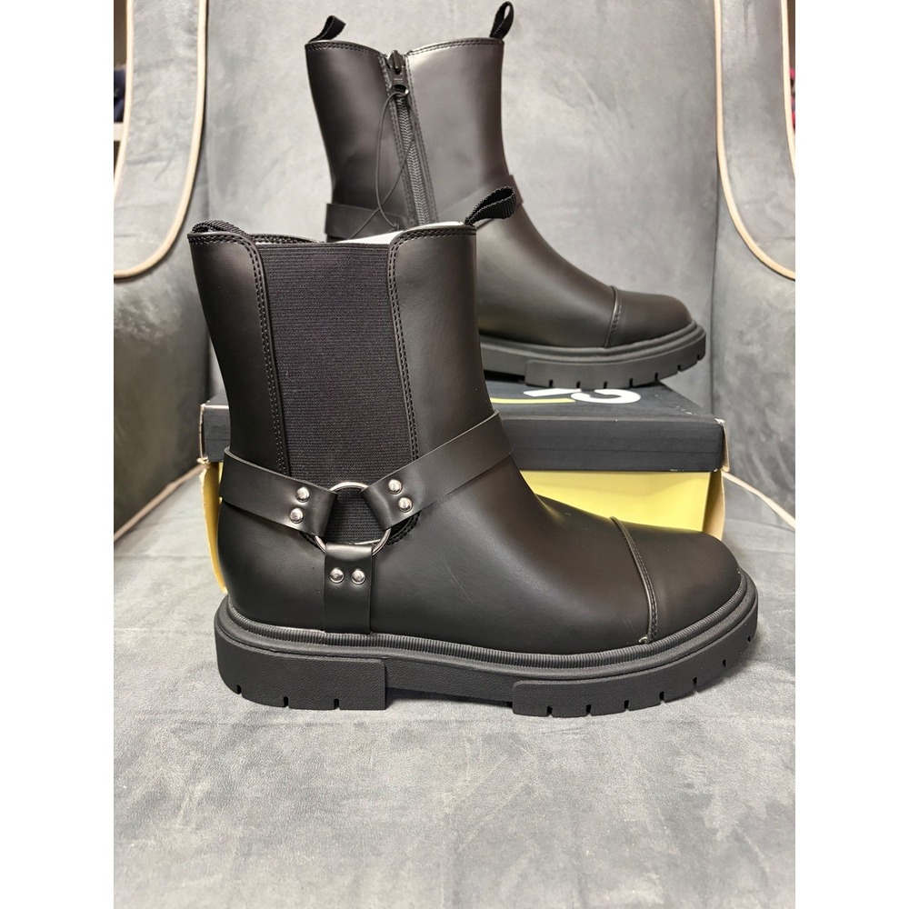 Art Class Crosby Black Harness Boots Kids Size 5 Side Zip Moto Biker Boot
